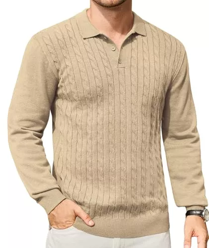 Elainone Pullover & Strickmode Elainone Herren Polo Pullover Langarm Strickpullover Mit Polokragen Slim fit Zopfmuster Pullover Sweater Leichter Freizeit Feinstrickpullover