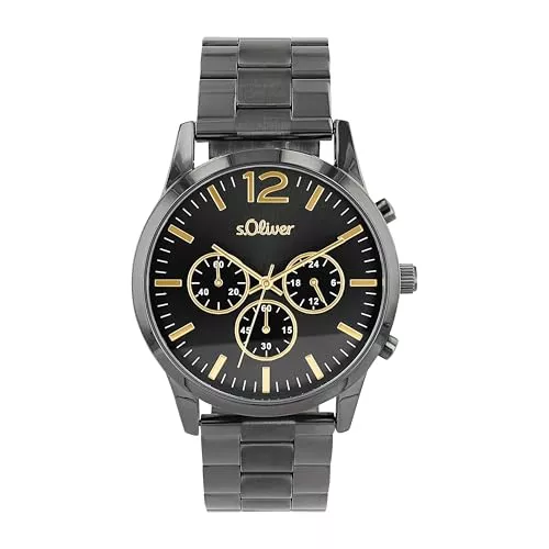 s.Oliver Uhren s.Oliver Armbanduhr Herren Chronograph Analog, mit Edelstahl Armband, 3 bar Wasserdicht, Kommt in Uhren Geschenk Box