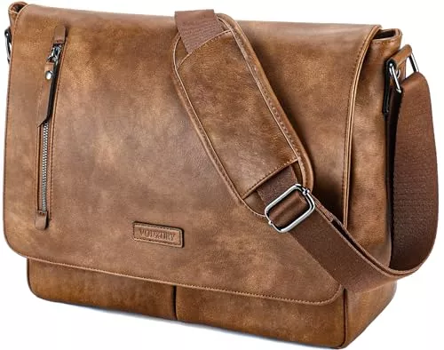 VX VONXURY Taschen & Rucksäcke VX VONXURY Umhängetasche Herren und Damen, Canvas/Leder 14 Zoll Laptoptasche Messenger Bag Arbeitstasche für Arbeit Schule