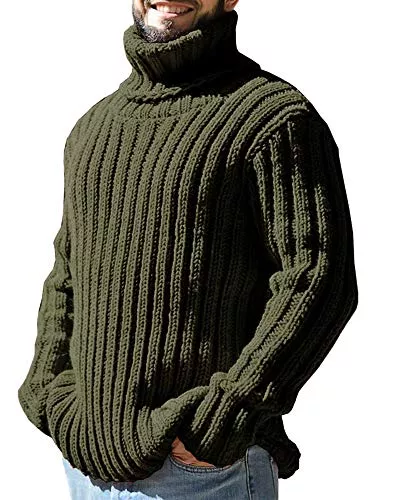 Runcati Pullover & Strickmode Runcati Rollkragenpullover Herren Strickpullover Zopfmuster Herbst Winter Grobstrick Einfarbig Pulli Sweater
