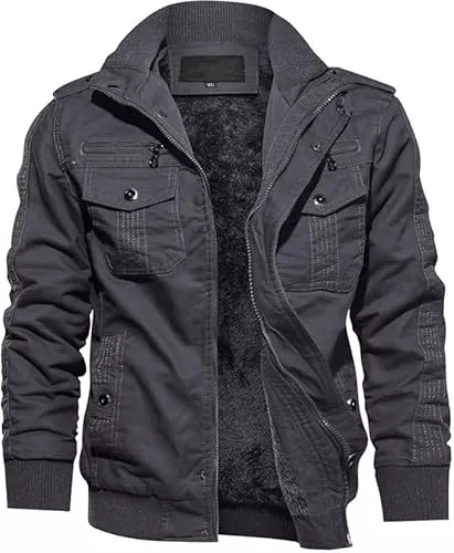 TACVASEN Jacken TACVASEN Herren Fleecejacke Warme Jacke Winter Thermojacke Gefüttert Übergangsjacke Militär Feldjacke Cargojacke mit Taschen