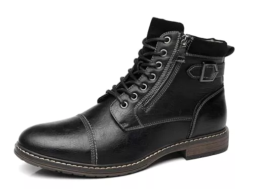 KNBR Stiefel KNBR Herren Stiefeletten Klassische Motorrad Stiefel mit Schnürung & Reißverschluss für Business & Freizeit