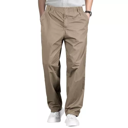 Aimato Hosen Aimato Herren Chino Hose Relaxed Fit, 100% Baumwolle Freizeithose & Bürohose mit elastischer Taille, verstellbarem Kordelzug und 4 Taschen für Alltag & Komfort