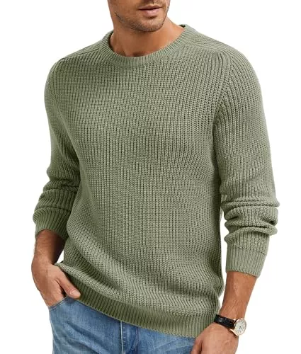 Imuedaen Pullover & Strickmode Imuedaen Herren Rundhals Pullover Einfarbig Basic Strickpullover mit Rundhalsausschnitt Grobstrick Pulli Langarm Winterpullover Warm Sweater