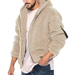 EWFAS Jacken EWFAS Herren Teddy Fleece Plüschjacke mit Kapuze Casuale Zip Hoodie Cardigan Kapuzenjacke mit Kangrootaschen Herren Teddy-Fell Fleecejacke Fleece Pullover Sweatjacke Teddy Fleece Plüschjacke
