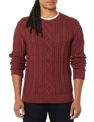 Amazon Essentials Pullover & Strickmode Amazon Essentials Herren Pullover mit Langen Ärmeln und Rundhalsausschnitt aus 100% Baumwolle mit Zopfmuster
