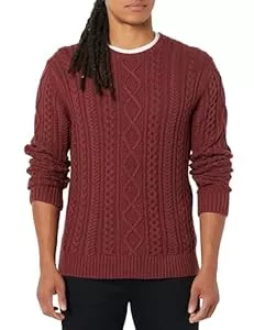 Amazon Essentials  Amazon Essentials Herren Pullover mit Langen Ärmeln und Rundhalsausschnitt aus 100% Baumwolle mit Zopfmuster