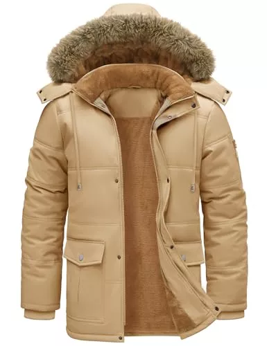 TOMEEK Jacken TOMEEK Winterjacke Herren Winter Parka Warm Fleecejacke Winddicht Outdoorjacke Mantel Lang Gefüttert Steppjacke mit Abnehmbar Kapuze und Taschen Winterparka(Schwarz,M)
