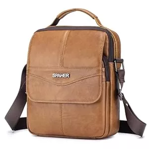 SPAHER Taschen & Rucksäcke SPAHER Umhängetasche Leder Herren Herrentasche Zum Umhängen Schultertasche für 11 Zoll iPad Herrenhandtasche Groß Männertasche Crossbody Messenger Bag Handgelenktasche Business Tasche