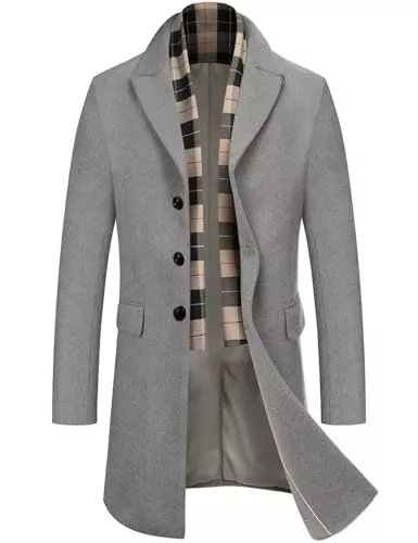 COOFANDY Mäntel COOFANDY Herren Mantel Wintermantel Slim Fit Business Winterjacke Warmer Trenchcoat Jacken Herrenmantel mit Abnehmbaren Karierten Schals