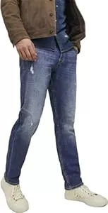 JACK & JONES Jeans JACK & JONES Jeans Herren Tim Vintage Slim Straight Stretch Ripped Destroyed Baumwolle Elasthan Gerades Bein Blue Denim