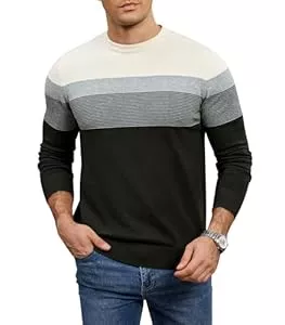 Genfien Pullover & Strickmode Genfien Pullover Herren Rundhalsausschnitt Strickpullover Feinstrick Streifenpullover Regular Fit Basic 100% Baumwolle