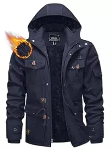 KEFITEVD Jacken KEFITEVD Winterparka Herren Fleece Gefüttert Winterjacke mit Viele Taschen Kapuze Warm Winter Mantel Übergangsjacke Militär Jacke mit Stehkragen