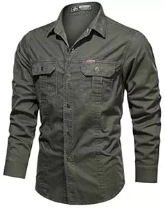 PADOLA Hemden PADOLA Hemd Herren Baumwolle Hemden Langarm Slim Fit Cowboyhemd Stehkragen Westernhemd Taktisches Hemd Outdoor Arbeitshemd Safarihemd Einfarbige Freizeithemden