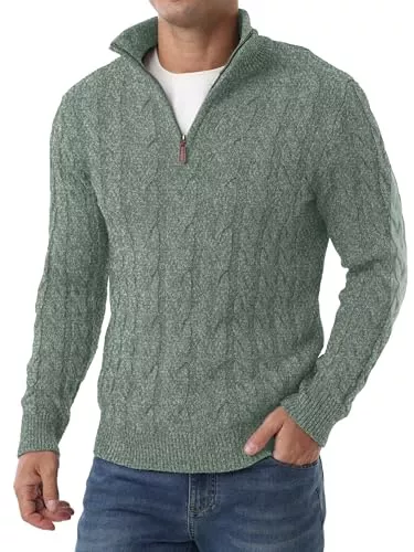 QIXING Pullover & Strickmode QIXING Herren Strickpullover Troyer Grobstrick Viertelzip Standkragen Pullover mit Zopfstrickmuster Reißverschluss Regular fit Pulli