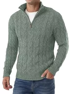 QIXING Pullover & Strickmode QIXING Herren Strickpullover Troyer Grobstrick Viertelzip Standkragen Pullover mit Zopfstrickmuster Reißverschluss Regular fit Pulli