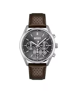 BOSS Uhren BOSS Herren 44mm Chronograph Quarz Uhr Champion Kollektion mit Edelstahl- oder Lederarmband, Datumsfunktion, 3 Sub-Dials, 10ATM Wasserdichtigkeit