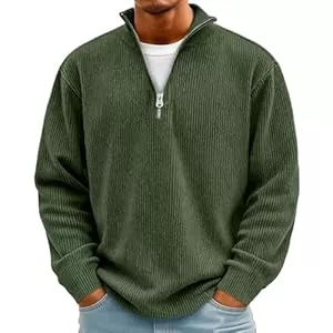 Generic Pullover & Strickmode Herren Rollkragenpullover mit Viertel-Reißverschluss Zip Pullover Warm Strickpullover Langarm Winterpullover Sweater Arbeitspullover Langarmshirt
