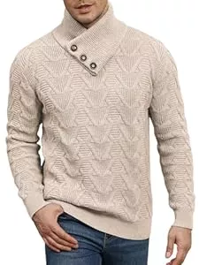 Comilaka  Comilaka Herren Pullover Langarm Strickpullover Männer Freizeit Rollkragen Sweater mit Zopfmuster Top Herbst Winter