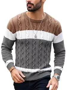 seiveini Pullover & Strickmode seiveini Gestreift Pullover Herren Zopfmuster Strickpullover Langarm Rundhals Arbeitpullover Männer Winter Warm Pulli Sweater