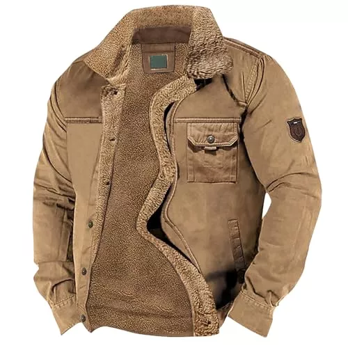 SOOUICKER Jacken SOOUICKER Winterjacke Herren Ohne Kapuze Gefüttert Fleecejacke Outdoor Warm Übergangsjacke Sportlich Cargo Bomberjacke Vintage mit Fellkragen Outdoor Jacken für Herren Fleece