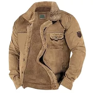 SOOUICKER Jacken SOOUICKER Winterjacke Herren Ohne Kapuze Gefüttert Fleecejacke Outdoor Warm Übergangsjacke Sportlich Cargo Bomberjacke Vintage mit Fellkragen Outdoor Jacken für Herren Fleece