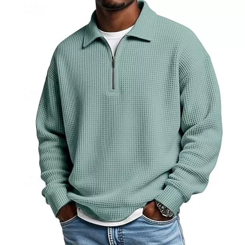 Generisch Pullover & Strickmode Generisch Retro Design Herren Cord Langarm Oberteil Mit Henley Kragen Und Reißverschluss Modischer Casual Pullover Für Freizeit Winter Alltag Ohne Kapuze Im Herren Look