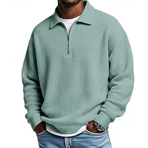 Generisch Pullover & Strickmode Generisch Retro Design Herren Cord Langarm Oberteil Mit Henley Kragen Und Reißverschluss Modischer Casual Pullover Für Freizeit Winter Alltag Ohne Kapuze Im Herren Look
