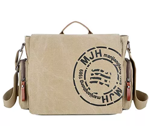 FSDWG Taschen & Rucksäcke Umhängetasche, Leinentasche Schultertasche Unisex Männer und Frauen Vintage Laptoptasche Aktentasche für die Arbeit Büro 14’’ Laptop iPad Uni Reise