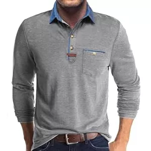 Misfuso Pullover & Strickmode Poloshirt Herren Langarm Leichtes Langarmshirt Mit Tasche Polo Klassisches Herbst Winter Kragen Shirts Herren Mit Polokragen Casual Polo Hemd