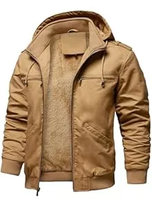HOOD CREW Jacken HOOD CREW Winterjacken für Herren Warme Fleecejacke Baumwolle Mantel mit Kapuze Übergangsjacke Militär Cargojacke mit Taschen