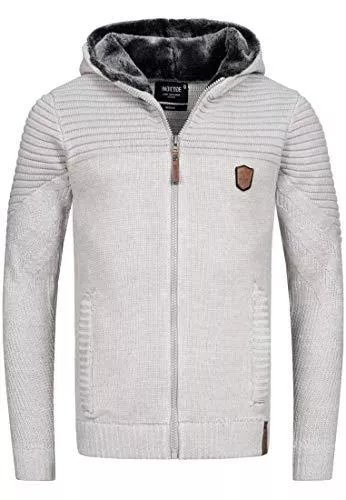 Indicode Strickjacken Indicode Herren Lothian Strickjacke m. Teddyfell-Kapuze &amp; Seitentaschen | warme Herrenstrickjacke m. Reißverschluss Cardigan Pullover mit Zipper Winterstrickjacke f. Männer