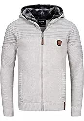 Indicode Strickjacken Indicode Herren Lothian Strickjacke m. Teddyfell-Kapuze &amp; Seitentaschen | warme Herrenstrickjacke m. Reißverschluss Cardigan Pullover mit Zipper Winterstrickjacke f. Männer