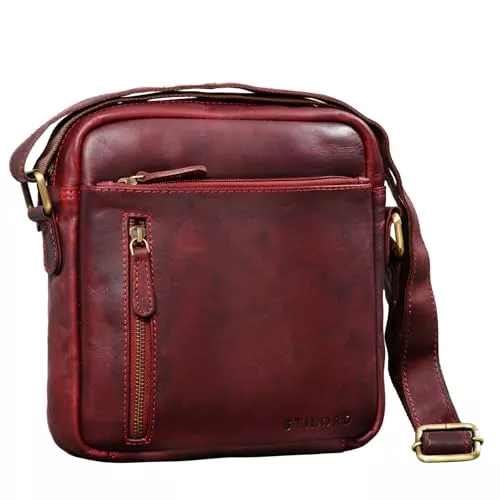 STILORD Taschen & Rucksäcke STILORD Hawk Männer Tasche Leder Klein Vintage Herrentasche Umhängetasche Schultertasche Herrenhandtasche für 9.7 Zoll iPad DIN A5 Messenger Bag Farbe:Rosso