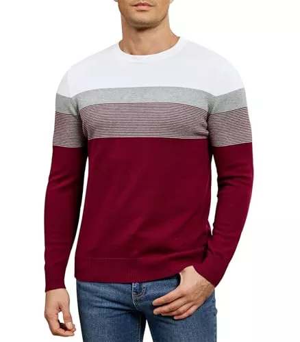 Genfien Pullover & Strickmode Genfien Pullover Herren Rundhalsausschnitt Strickpullover Feinstrick Streifenpullover Regular Fit Basic 100% Baumwolle