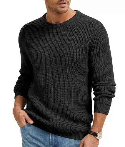 Imuedaen Pullover & Strickmode Imuedaen Herren Rundhals Pullover Einfarbig Basic Strickpullover mit Rundhalsausschnitt Grobstrick Pulli Langarm Winterpullover Warm Sweater