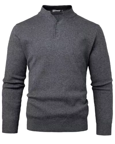 Voyagile Pullover & Strickmode Voyagile Herren Strickpullover Langarm Knopf Winterpullover Henley-Kragen Sweater Einfarbig Pulli Pullover