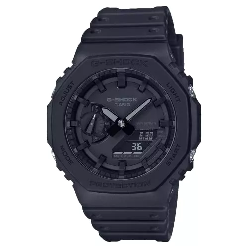 Casio Uhren Casio Herren Quartz Armbanduhr, 45.40mm GehäusegröÃŸe mit schwarz analog/digital Zifferblatt und schwarz Plastic/Resin Strap Armband GA-2100-1A1ER