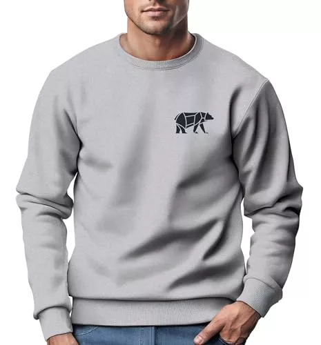 Neverless Pullover & Strickmode Neverless® Sweatshirt Herren Print Aufdruck Bär Polygon Design Wander Outdoor Rundhals-Pullover Fashion Streetwear
