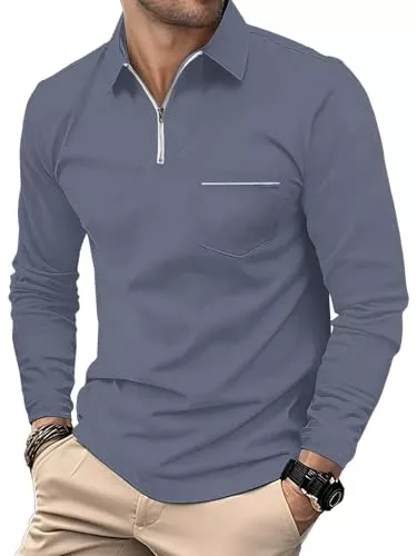 HMIYA Poloshirts HMIYA Herren Poloshirt Langarm Poloshirt aus Baumwolle Atmungsaktiv Casual T-Shirts mit Tasche