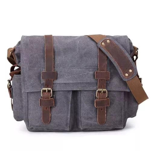 Sechunk Taschen & Rucksäcke Sechunk Schultertasche Vintage Leder Umhängetasche Canvas Laptop Tasche Retro Messenger Taschen