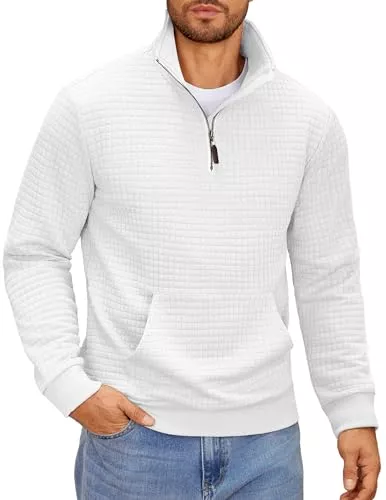 COOFANDY Pullover & Strickmode Coofandy Men's Quarter Zip Sweatshirt Long Sleeve Solid Plaid Jacquard Pullover with Pocket