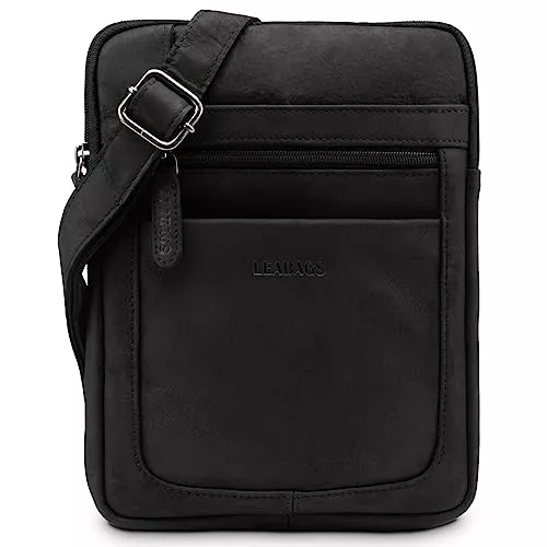 LEABAGS Taschen & Rucksäcke LEABAGS Detroit Umhängetasche Herren – Kleine Leder Umhängetasche 21x26 cm – Mini Crossbody Tasche mit Reißverschluss – Kompakte Alltagstasche