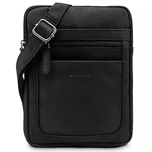 LEABAGS Taschen & Rucksäcke LEABAGS Detroit Umhängetasche Herren – Kleine Leder Umhängetasche 21x26 cm – Mini Crossbody Tasche mit Reißverschluss – Kompakte Alltagstasche