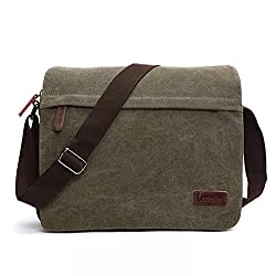 LOSMILE Taschen & Rucksäcke LOSMILE Herren Umhängetaschen, Leinwand Schultertaschen, 13.3 Laptoptasche,Schulranzen, für Schule und Arbeits,für Männer und Frauen. (L- grün)
