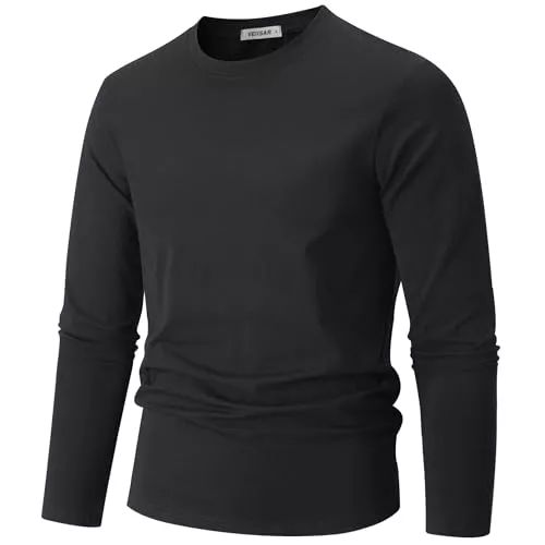 VEIISAR Langarmshirts VEIISAR Herren Baumwoll T-Shirt (190g) - Mitteldickes Basic mit Rundhals, Weich &amp; Dehnbar - Bequemer