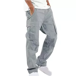 UHouse Hosen Cargohose Herren Hose Sommer Baumwolle Cargo Hosen Baggy Arbeitshosen Männer Leichte Sommerhose Bequeme Freizeithose mit Gummizug Freizeit Einfarbig Pants Locker Jogginghose mit Reisverschlusstaschen