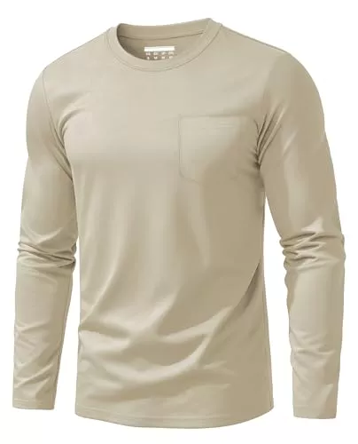 EKLENTSON Langarmshirts EKLENTSON Herren T-Shirt Baumwolle Rundhals Atmungsaktive Tshirt Basic Einfarbig Casual Top mit Tasche