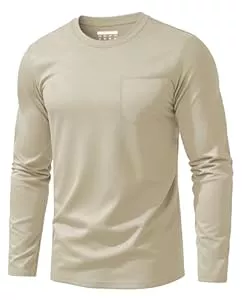 EKLENTSON Langarmshirts EKLENTSON Herren T-Shirt Baumwolle Rundhals Atmungsaktive Tshirt Basic Einfarbig Casual Top mit Tasche