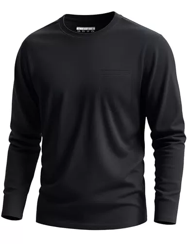 Cavva Langarmshirts CAVVA Herren T Shirt Baumwolle Langarm Tshirt mit Brusttasche Basic Rundhals Casual T-Shirt für Herren Herbst Oberteile